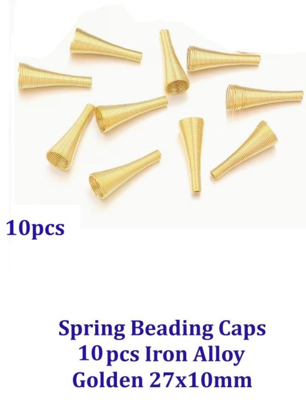Spring Beading Caps 10pcs Iron Alloy Golden 27x10mm